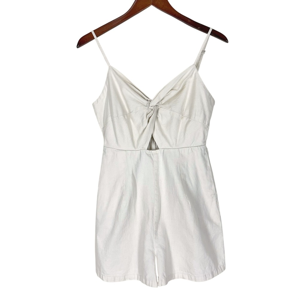 Old Navy Womens Cami Romper S Ecru Twist Front Cut Out 100% Cotton Vacation Boho